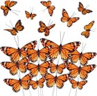 24 Pcs Monarch Butterfly Decorations 4 Size Artificial Monarch Feather Fake B   