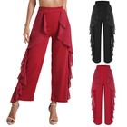 Us Women Ruffled Drape Latin Dance Pants Modern Dance Ballroom Wide-leg Trousers