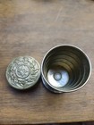 Vintage Metal Collapsible Travel Drink Cup Ornate Repousse Lid Patd Feb 1897 