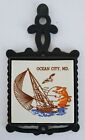 Vintage Souvenir Ocean City Maryland Ceramic Tile Cast Iron Trivet Taiwan