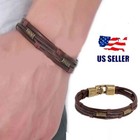 Men Women Unique Vintage Brown Genuine Leather Wristband  Leather Bracelet 8  Us