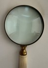 Antique Brass Heavy Magnifying Glass With Beautiful Carved Handlewith Dog On Top