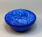 Art Deco Bohemian Hoffman Schlevogt Lapis Blue Glass Dresser Box Powder Jar Nude