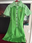 Vtg 1970s Mcdonalds Crest Green White Stripe Restaurant Uniform Dress Size 4 6