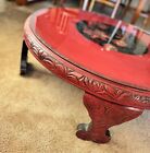 Hand Carved Vermilion Lacquered Tea Table  Floral Medallion Circa 20th Century 