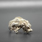 Old Chinese Miao Silver Dragon Beast Head Pixiu Jewellery Luck Hand Ring 4cm