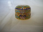 Vintage Cloisonne Enamel Trinket Pill Box Gold Multi Floral Hinged Lid Round