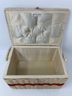 Vintage Woven Sewing Basket Box With Floral Tapestry Lid   Accessories Lot
