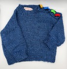Vintage Handmade Baby Sweater Blue Knit Toy Train Truck Buttons Excellent Cond 