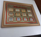 Large Budweiser - History Of Can   Bottle Labels Bar Mirror Sign Gold Tone Frame