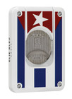 Elie Bleu Slide Button Cigar Cutter  White Cuban Flag Design  Ebc4059 New In Box