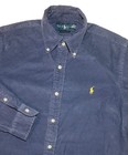 Vintage Polo Ralph Lauren Corduroy Button Shirt Mens S Blue Yellow Pony Logo L s