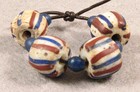 4 Antique Venetian Wound Red White   Blue Stripe  flag  Glass Trade Beads