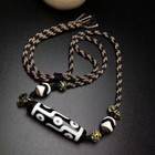 Rare Tibetan Buddhism Agate 9 Eyes Totem Dzi Bead Amulet Necklace Pendant G107