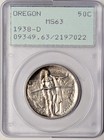 1938 P   D Oregon Half Dollar Pcgs Ms-63 Consecutive Serial Pair Ogh Rattler