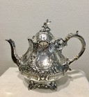 Exceptional Antique Silver Plate Set  teapot  Sugar   Creamer Floral Bird Finial