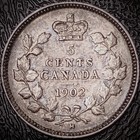 Canada 1902 H  Small H - 5 Cents -  925 Silver Edward Vii Km 9