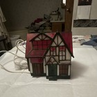 Stained Glass House Night Light  Corded Electric  Red White Black Metal