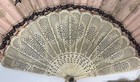 Antique  Pink W  Black Lace Butterfly   Flowers Fan Hand Fan With Bone Spokes