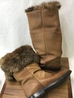 Vtg Women s 7 Boots Rabbit Fur Cuff Brown Leather Ankle Calf Flat Regence Canada
