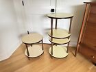3 Vintage Mid Century Modern Round End Tables Formica And Walnut Lemon Yellow