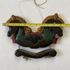 Vintage Rustic Horse Wood Wall Plaque 2 Heads Brass Bells 2 Sided Hand Painted