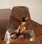 Vintage Lucite Acrylic 4-1 2   paperweight Ring Necked Pheasant Hand Carved Wood