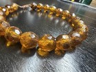 Vintage Czech Amber Glass Bead Necklace Art Deco Faceted Statement Honey Top