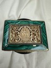 Antique Italian 800 Silver Malachite Powder Compact Carved Classical Courting