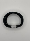30mm  Men s Handmade Black Leather Straps Bracelet 8in - Silver Clasp