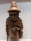 Vintage Hand Carved Venecuelan Wooden Sculpture Barefoot Walking  Old Man 12high