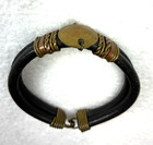Vtg Artisan Peruvian Coin Bracelet Handmade Leather Brass Copper Wire Wrapped 7 