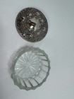 Vintage Silver Plate Crystal Glass Powder Puff Jar Makeup Indonesia Vanity Dish