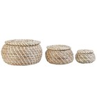 Small Wicker Basket With Lid Round Woven Set Of 3 Seagrass Baskets Little