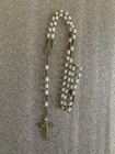 Antique French Rosary - White Glass Ovale Long Beads   Cross - 56cm