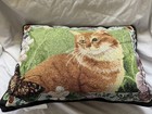 Cat And Butterfly Tapestry Decorative Pillow  Approx  18x12 Inches
