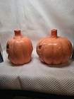 Vtg Nantucket Dist Ceramic Pumpkin Jack O Lantern Halloween Candle Holder Set 2