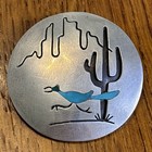 Southwest Sterling Silver Roadrunner Landscape Pendant Pin Vintage Turquoise 30