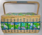 Vintage Large Woven Wicker Sewing Basket box Floral By Sears Best 1970 s Picnic