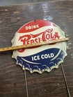 1940   s Embossed Double Dot Pepsi Cola Bottle Cap Sign Rack Topper