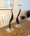 Vintage Horn Alpaca Silver Candlestick Holders Set 2 Modern Twisted Boho Chic