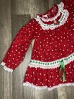 Vintage 80s 90s Baby Girl Floral Dress Smocked Red Green Ribbon Lace 18m