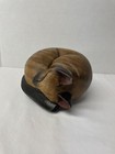 Vintage Hand-carved   Crafted Wooden Sleeping Siamese Cat Sculpture