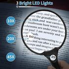 Large Magnifying Glass With Light 10x 20x 45x Illuminated Handheld Magnifier New