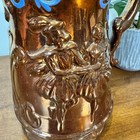 Antique Copper Luster Ceramic Pitcher Raised Relief England C  1840 s Dancers