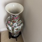 Antique Chinese Famille Rose Porcelain Vase Drilled For Lamp 27    Tall  378me 