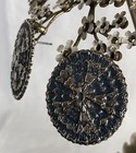 Vintage Etched Flower Stud Earrings 1    Blue Silver Toned Round