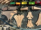Wood Train Track W Bridge  Tunnel  Switches    Cars 63 Piece  Brio   Compatible