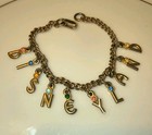 Vtg 50s Little Miss Disneyland Early Disney Charm Bracelet Rhinestone Gold Tone