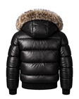 Men s Black Genuine Sheepskin Leather Puffer Bomber Jacket Fur Hood Winter Coat